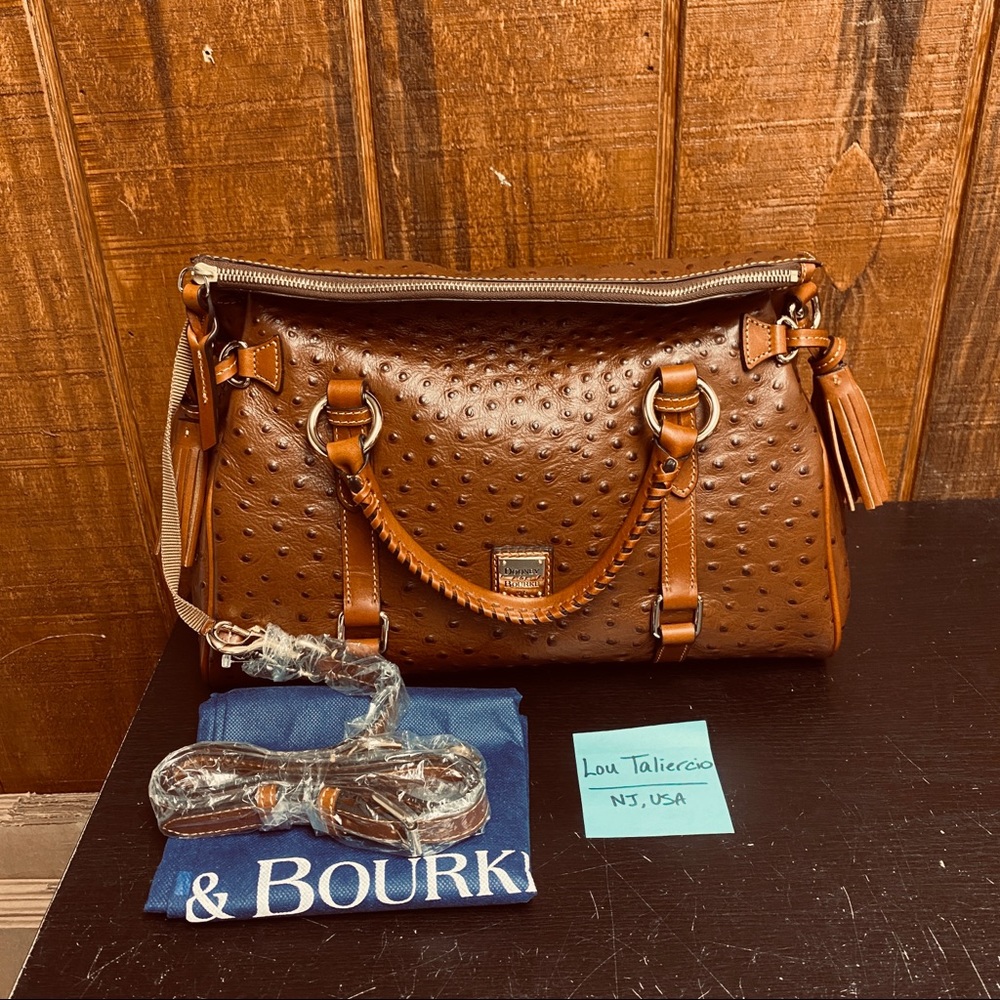 Dooney & Bourke Ostrich Medium Satchel Bag Cognac - Picture 2 of 6